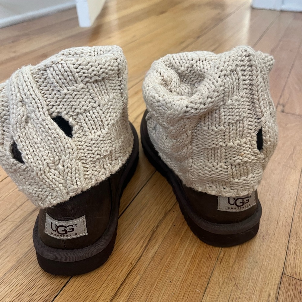 UGG Cozy Knit Cuff Boots in Cream and Brown